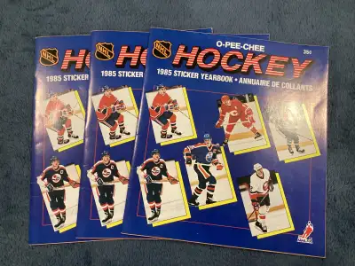 Three Vintage OPC O-Pee-Chee NHL Hockey Sticker Yearbooks 1985 Edition - All three are brand-new and...