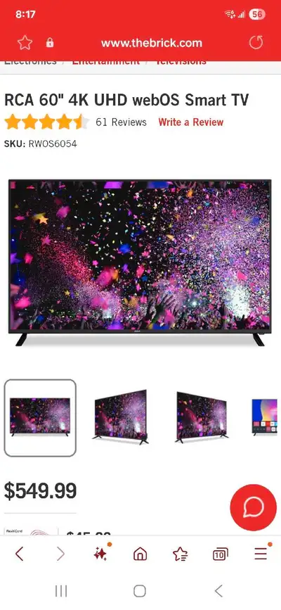 ON SALE 60" TV!RCA 60" 4K UHD webOS Smart TV$425 , View more