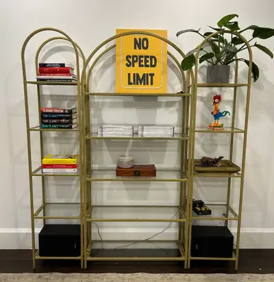 Gold Arched Bookcase / Display Shelf – Great Condition, View more