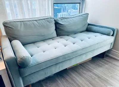 Light blue velvet 3-seater sofa for sale in downtown Toronto, View more