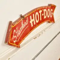 Vintage Two Sided, Hand Painted Steamed Hot Dog Sign