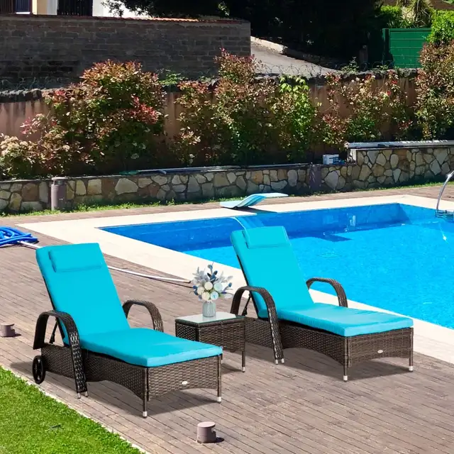 3 Pieces Wicker Patio Lounger Set with Table, PE Rattan Outdoor in Chairs & Recliners in Markham / York Region - Image 8