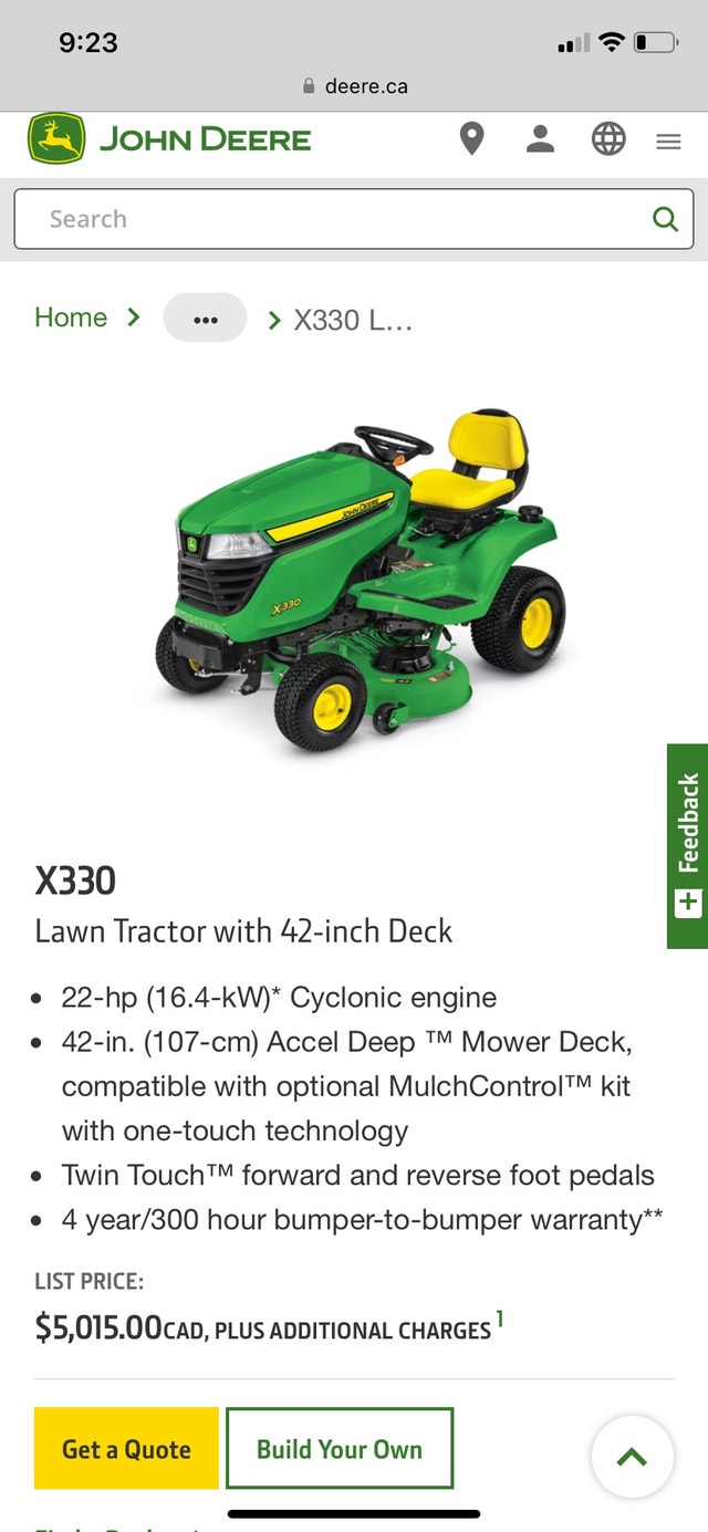 John Deere X330 with Poly Cart Farming Equipment Fredericton Kijiji