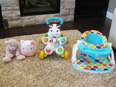 4 Baby Toddler Toys -Zebra Walker, Teddy Bear, Baby Seat, Squish, View more