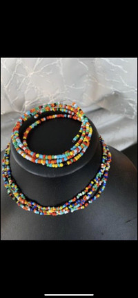 Multi coloured beads necklace and bracelet set