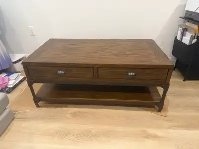 Rustic Wood and Metal Coffee Table with Drawers, View more