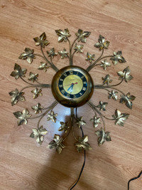 Vintage Brass United Maple Leaf Sunburst Wall Clock Second Hand