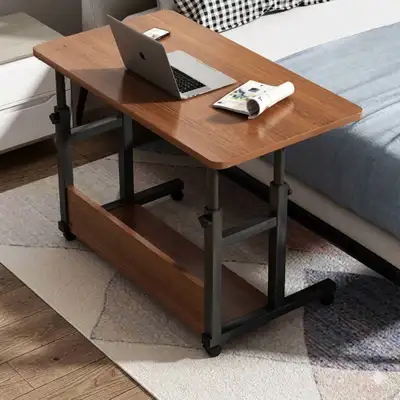 Adjustable Rolling Side Table Wood Top , View more