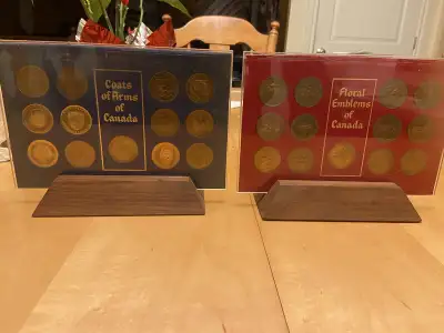 1965 Coat of Arms & Floral Emblems Shell Oil Promotion . They are in Plexi-glass And on a wood Stand...