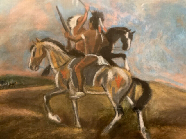 Circa 1920 Pastel Ptg of Two Indigenous Riders by Artist Bissett in Arts & Collectibles in Belleville - Image 4
