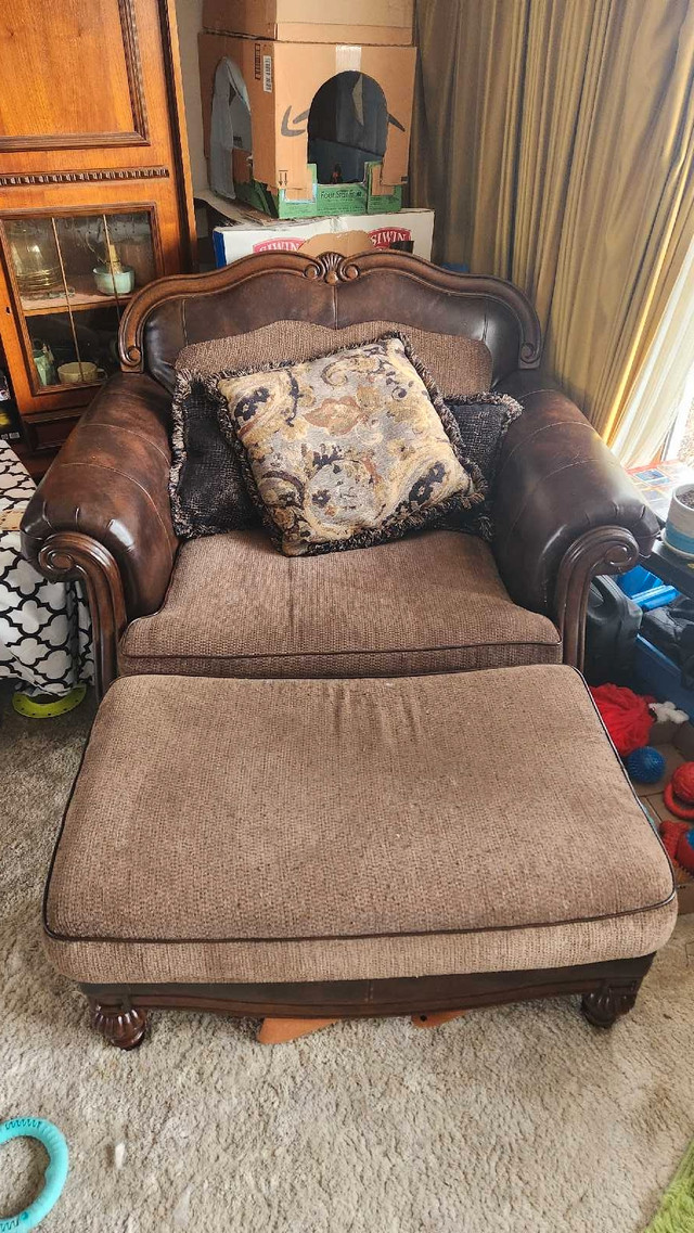 Ashley leather armchair and a half + pillows  in Chairs & Recliners in Edmonton