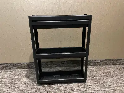 Black plastic shelf unit, View more