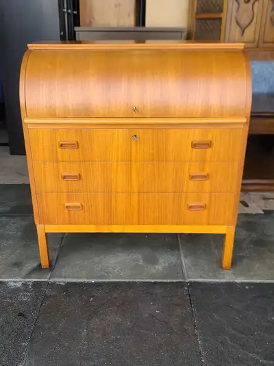 Vintage Teak Roll Top Desk, View more