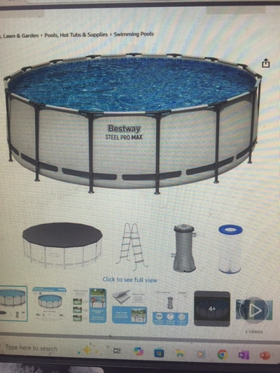 Swimming Pool Above Ground 15 feet dia x 4 feet tall Includes ladder, pump filter and cover. Also so...