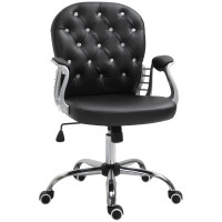 Faux Leather Vanity Office Chair, Button Tufted Swivel Chair 