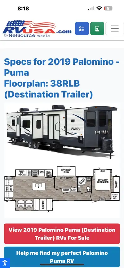 2019 puma destination trailer Owned since. Loaded $34900 stored at Morry’s RV Call Eric