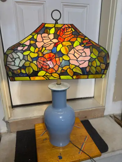 Tiffany-Style Stained Glass Rose Table Lamp Delivery Available , View more