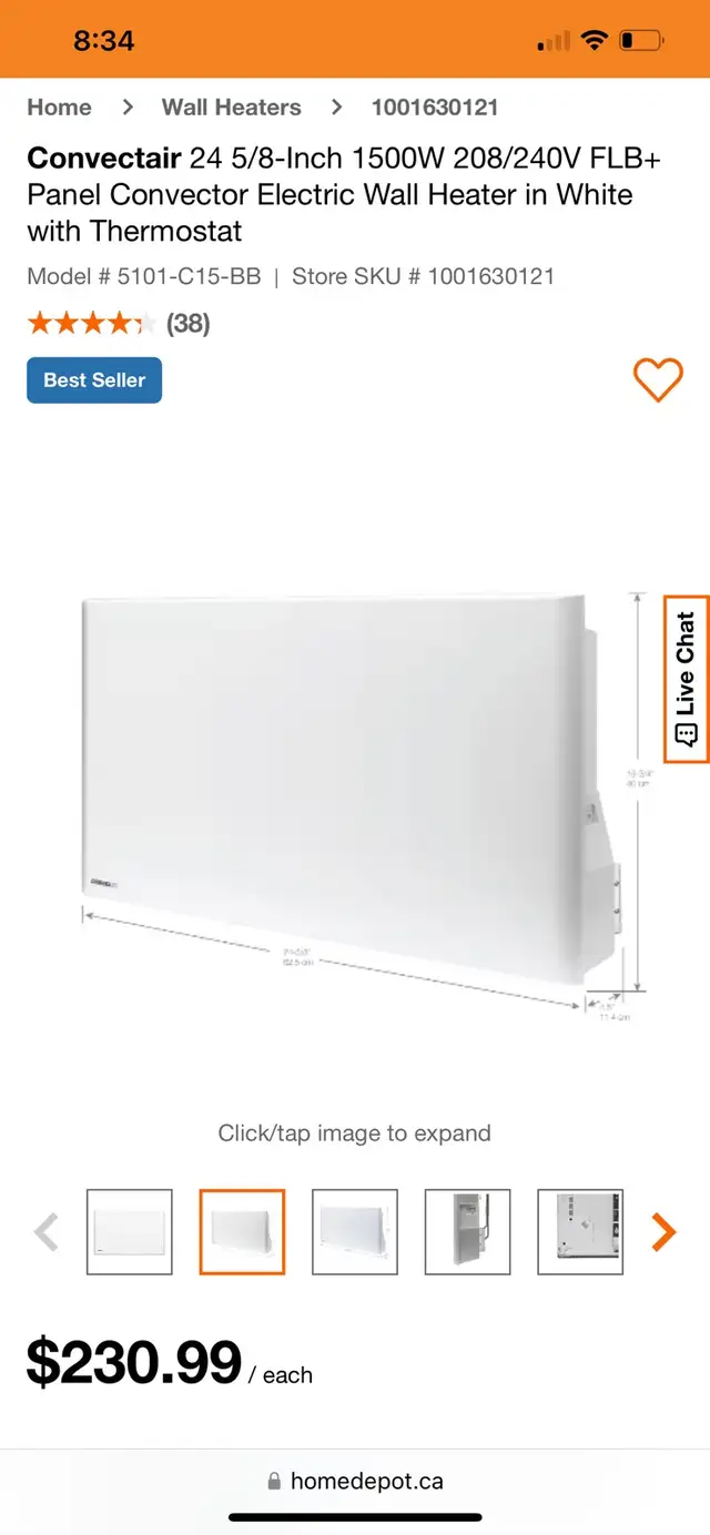Convectair 24 5/8-Inch 1500W 208/240V FLB+ Panel Convector Elect in Heaters, Humidifiers & Dehumidifiers in Kitchener / Waterloo - Image 3