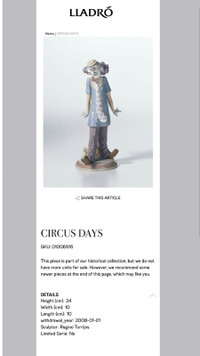 Lladro Circus Days Figurine,Original Box And COA.