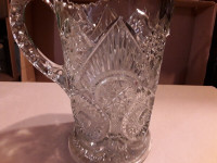 VINTAGE PRESSED CUT GLASS WATER PITCHER -  SAW TOOTH 8 INCHES