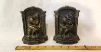Cast iron book ends pair bronze Rodin's Thinker sculpture c1920s