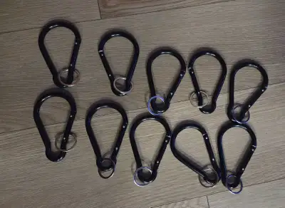 10 Black Aluminum Carabiner Clips with Key Rings , View more