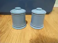 2 New Blue Ceramic Jars with Lids
