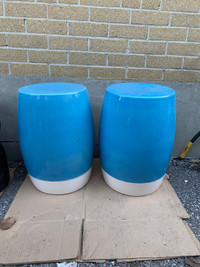 2 blue ceramic stools