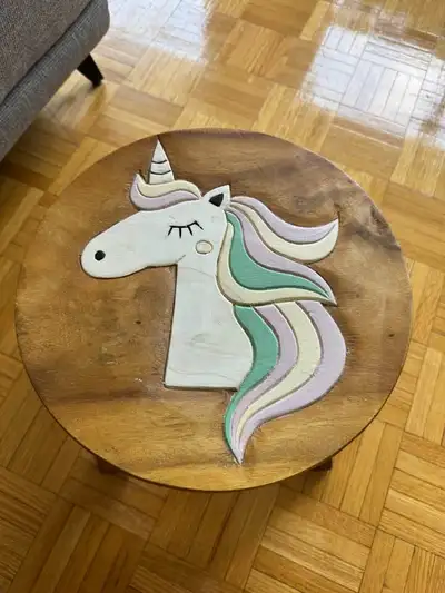 Hand-Carved Wooden Unicorn Stool, View more