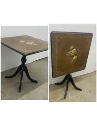 A vintage square/pedestal side table, folding top, refurbished