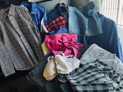 L/XL Womens+(2)Men’sBallJackets+Clothing+Denim Skirt+(Fair Condi, View more