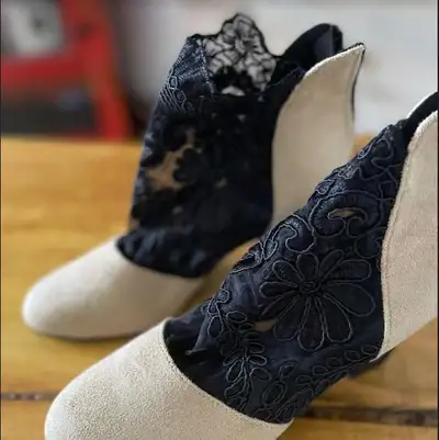 Brown and black lace ankle booties - size 7, View more