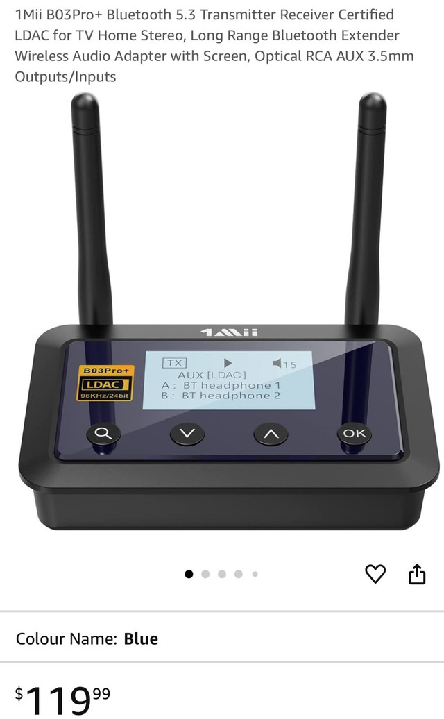 1Mii B03Pro+ Bluetooth Transmitter Receiver in Stereo Systems & Home Theatre in City of Toronto
