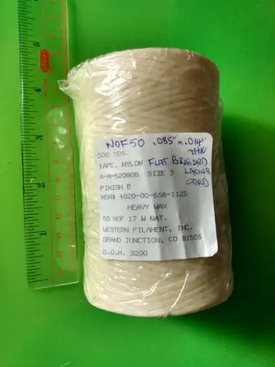 NOF50 Flat Braided WHT Lacing Cord 50 lbs (500yds) Western Filam, View more