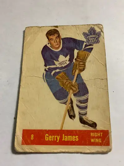 1957-58 Parkhurst Toronto Maple Leafs Hockey Card #8 Gerry James. Please see the photos and judge th...