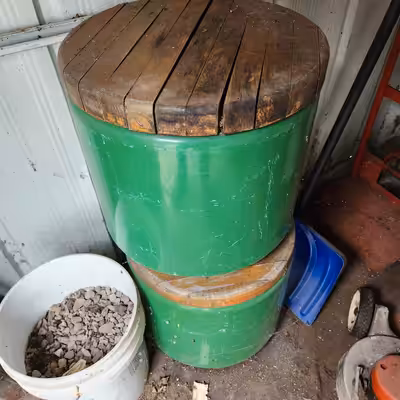 Vintage metal stools. Metal stool with wood top. Hollow design. $30 / pair. Etobicoke.