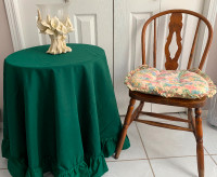 3 leg. table, cover, antique chair and cushion (ind. or set)