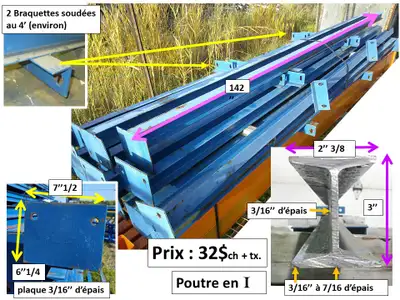 Poutre en I 142'' de long x 3''x2'' 3/8 et autres, View more