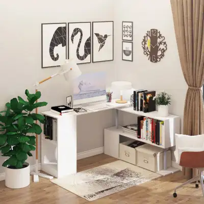 55" Corner Computer Desk, 360° Rotating L-Shaped Desk, Home Offi, View more