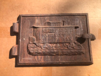 Vintage Cast Iron Stove  Door with Train Car Railroad