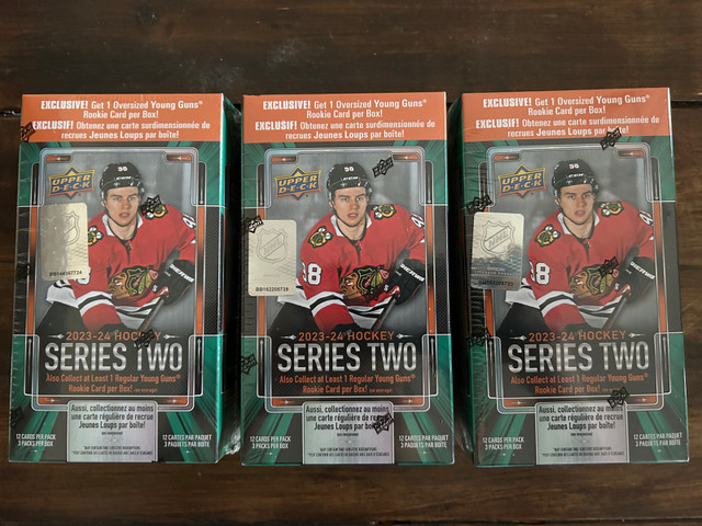 Sealed 2023-24 Upper Deck Series 2 NHL hockey card blaster boxes in Arts & Collectibles in St. Albert - Image 2