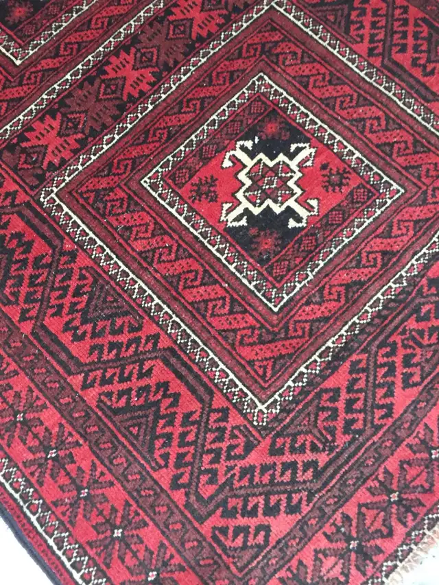 Handmade Wool Baluch Persian Rug,6.7 x 3.6 ft,Red,Black in Rugs, Carpets & Runners in Markham / York Region - Image 4