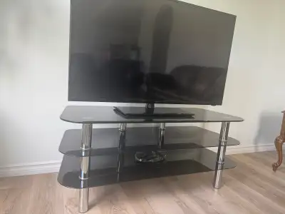 3 LAYER black/brown GLASS TV STAND and TV, View more
