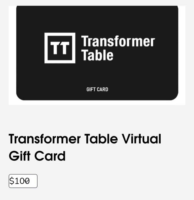 $100 Transformer Table Gift Card for $50! in Other Tables in St. John's