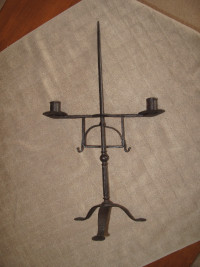DOUBLE CANDLE STAND FORGED IRON 22" high X 12 3/4" wide