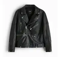 Zara 100% real leather vrai cuir coat manteau biker jacket veste
