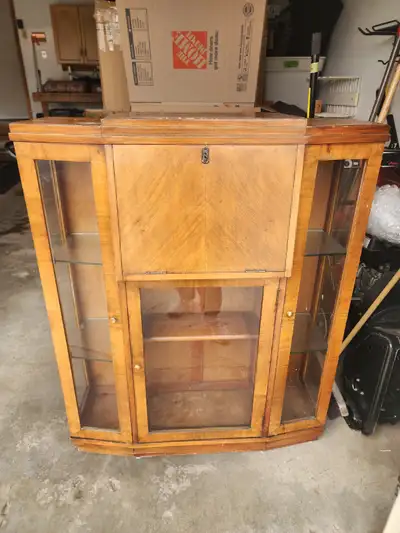 Vintage Art Deco side-by-side secretary desk and display cabinet, View more