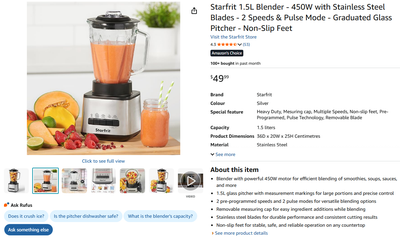 Starfrit 1.5L Blender - 450W with Stainless Steel Blades, View more