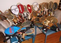 COLLECTABLE VINTAGE WOOD, METAL AND GRAPHITE TENNIS RACKETS