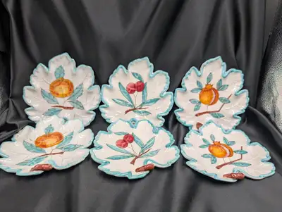 Vintage Hand Painted PV Peasant Village Leaf Plates With Fruit, View more